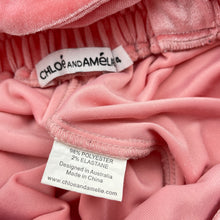 Load image into Gallery viewer, Girls Chloe and Amelie, pink velour overalls, Inside leg: 17cm, EUC, size 4,