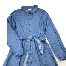 Load image into Gallery viewer, Girls Clothing & Co, chambray cotton long sleeve shirt dress, GUC, size 8, L: 62cm