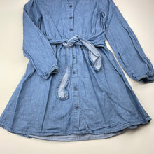 Load image into Gallery viewer, Girls Clothing & Co, chambray cotton long sleeve shirt dress, GUC, size 8, L: 62cm