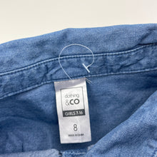 Load image into Gallery viewer, Girls Clothing & Co, chambray cotton long sleeve shirt dress, GUC, size 8, L: 62cm