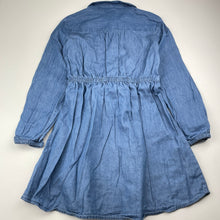 Load image into Gallery viewer, Girls Clothing & Co, chambray cotton long sleeve shirt dress, GUC, size 8, L: 62cm