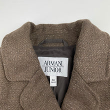 Load image into Gallery viewer, Girls ARMANI JUNIOR, brown & silver wool blend jacket, armpit to armpit: 31cm, shoulder to cuff: 43cm, EUC, size 6,