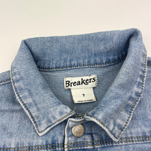 Load image into Gallery viewer, Girls Breakers, blue stretch denim dress, light marks, FUC, size 7, L: 60cm
