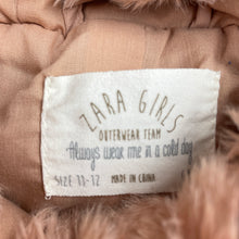 Load image into Gallery viewer, Girls Zara, hooded faux fur vest / jacket, popper fastening, EUC, size 11-12,