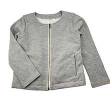 Load image into Gallery viewer, Girls fleece lined, grey & metallic gold zip up sweater, no labels, armpit to armpit: 33cm, shoulder to cuff: 40cm, FUC, size 6,