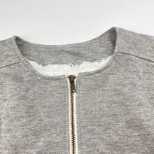 Load image into Gallery viewer, Girls fleece lined, grey & metallic gold zip up sweater, no labels, armpit to armpit: 33cm, shoulder to cuff: 40cm, FUC, size 6,