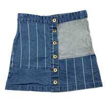 Load image into Gallery viewer, Pumpkin Patch patchwork stretch dnim skirt, adjustable, size 8, Pre-loved