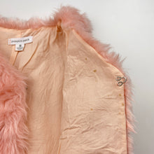 Load image into Gallery viewer, Girls Pumpkin Patch, cotton lined pink faux fur vest, single hook fasten, marks on lining, FUC, size 8,