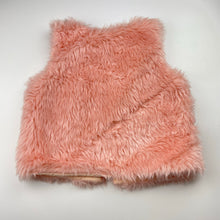 Load image into Gallery viewer, Girls Pumpkin Patch, cotton lined pink faux fur vest, single hook fasten, marks on lining, FUC, size 8,