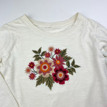 Load image into Gallery viewer, Girls embroidered, cotton long sleeve tee / top, no labels, armpit to armpit: 33cm, shoulder to cuff: 41cm, GUC, size 6-7,
