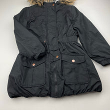 Load image into Gallery viewer, Girls Target, black lightweight hooded jacket / coat, L: 54cm, GUC, size 6,