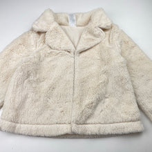 Load image into Gallery viewer, Girls H&T, cotton lined faux fur jacket, single button fasten, EUC, size 6,