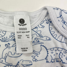 Load image into Gallery viewer, Unisex Dymples, organic cotton bodysuit / romper, dinosaurs, EUC, size 0000,