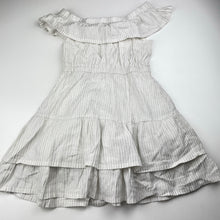 Load image into Gallery viewer, Girls Country Road, cotton lined metallic silver stripe dress, EUC, size 5, L: 56cm