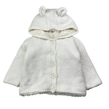 Load image into Gallery viewer, Girls Target, faux fur lined knitted hooded cardigan, light marks, FUC, size 00,