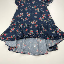 Load image into Gallery viewer, Girls Witchery, viscose navy floral ruffle dress, wash fade, FUC, size 7, L: 60cm at front