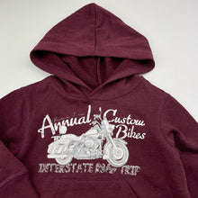 Load image into Gallery viewer, Boys maroon, fleece lined hoodie sweater, no size, armpit to armpit: 31cm, shoulder to cuff: 24.5cm, GUC, size 0,
