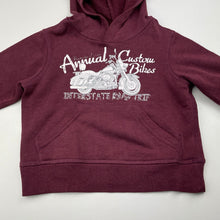 Load image into Gallery viewer, Boys maroon, fleece lined hoodie sweater, no size, armpit to armpit: 31cm, shoulder to cuff: 24.5cm, GUC, size 0,