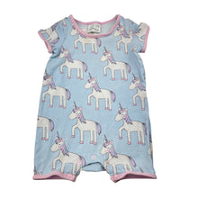 Load image into Gallery viewer, Girls Peter Alexander, stretchy romper, unicorns, FUC, size 00,