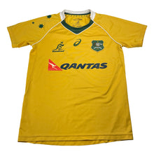 Load image into Gallery viewer, Boys ASICS, Authentic Wallabies Rugby top, light marks back hem, FUC, size 10,
