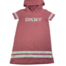 Load image into Gallery viewer, Girls DKNY, pink casual hooded dress, light mark on chest, FUC, size 6, L: 57cm