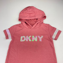 Load image into Gallery viewer, Girls DKNY, pink casual hooded dress, light mark on chest, FUC, size 6, L: 57cm