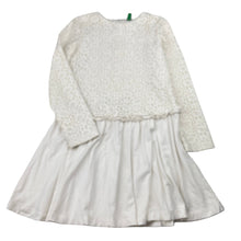 Load image into Gallery viewer, Girls United Colors of Benetton, cream floral lace long sleeve dress, GUC, size 6-7, L: 59cm