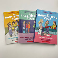 Load image into Gallery viewer, Books THE BABY-SITTERS CLUB, 3 x graphic novels by Raina Telgemeier, paperback, GUC, size ,