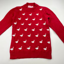 Load image into Gallery viewer, Girls Classic Small Sheep, red & white knit sweater / jumper, armpit to armpit: 30.5cm, shoulder to cuff: 41cm, FUC, size 6,