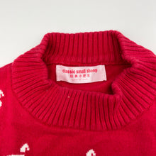 Load image into Gallery viewer, Girls Classic Small Sheep, red & white knit sweater / jumper, armpit to armpit: 30.5cm, shoulder to cuff: 41cm, FUC, size 6,