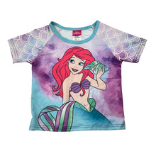 Load image into Gallery viewer, Girls Disney, Princess Ariel Little Mermaid short sleeve rashie / swim top, GUC, size 6,