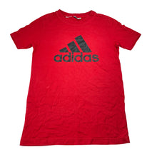 Load image into Gallery viewer, Boys Adidas, red cotton tee / top, no size label, L: 55cm, armpit to armpit: 38cm, GUC, size 9-10,