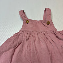 Load image into Gallery viewer, Girls F&F, pink lightweight corduroy cotton overalls dress, GUC, size 00, L: 37cm