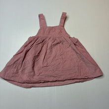 Load image into Gallery viewer, Girls F&F, pink lightweight corduroy cotton overalls dress, GUC, size 00, L: 37cm