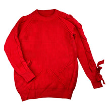 Load image into Gallery viewer, Girls red, knitted sweater / jumper, no labels, armpit to armpit: 31cm, armpit to cuff: 31cm, EUC, size 5-6,