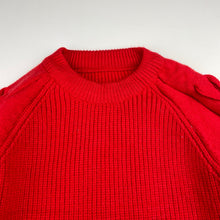 Load image into Gallery viewer, Girls red, knitted sweater / jumper, no labels, armpit to armpit: 31cm, armpit to cuff: 31cm, EUC, size 5-6,