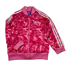 Load image into Gallery viewer, Girls Adidas, zip up track top, butterflies, *stains on cuffs*, FUC, size 3-4,