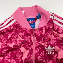 Load image into Gallery viewer, Girls Adidas, zip up track top, butterflies, *stains on cuffs*, FUC, size 3-4,