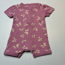 Load image into Gallery viewer, Girls Baby Berry, pink cotton zip romper, butterflies, FUC, size 000,