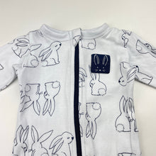 Load image into Gallery viewer, Unisex Baby Berry, cotton zip coverall / romper, rabbits, FUC, size 000,