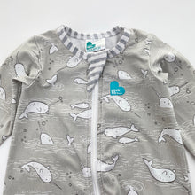 Load image into Gallery viewer, Unisex Love To Dream, stretchy zip romper, narwhals, FUC, size 000,
