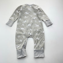 Load image into Gallery viewer, Unisex Love To Dream, stretchy zip romper, narwhals, FUC, size 000,