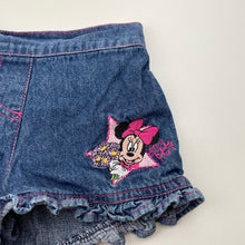 Load image into Gallery viewer, Girls Disney, Minnie Mouse embroidered denim shorts, elasticated, GUC, size 00,