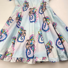 Load image into Gallery viewer, Girls Cheeky Chickadee, soft-feel elastic waist dress, koala seahorse (light marks), FUC, size 5, L: 58cm