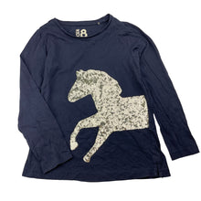 Load image into Gallery viewer, Girls Cotton On, navy cotton long sleeve top, sequin horse, GUC, size 8,