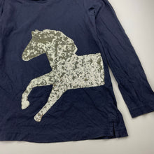 Load image into Gallery viewer, Girls Cotton On, navy cotton long sleeve top, sequin horse, GUC, size 8,