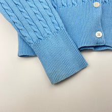 Load image into Gallery viewer, Girls POLO RALPH LAUREN, blue cotton cable knit cardigan (marks on cuffs), FUC, size 7,