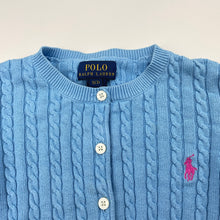 Load image into Gallery viewer, Girls POLO RALPH LAUREN, blue cotton cable knit cardigan (marks on cuffs), FUC, size 7,