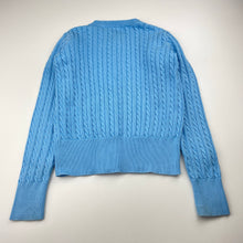 Load image into Gallery viewer, Girls POLO RALPH LAUREN, blue cotton cable knit cardigan (marks on cuffs), FUC, size 7,