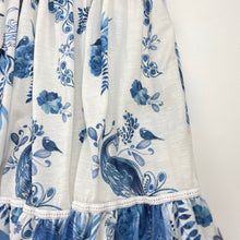 Load image into Gallery viewer, Girls Zara, lightweight dress, peacocks (light marks on skirt), FUC, size 7, L: 68cm